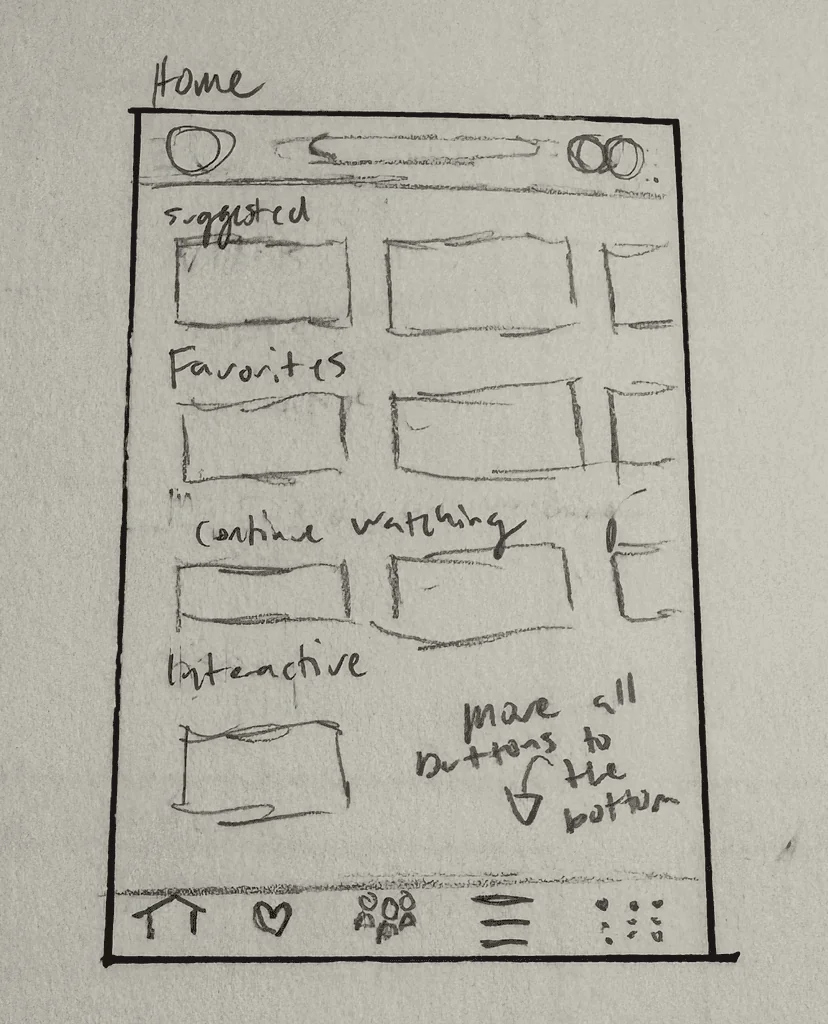 Paper sketch of an app screen